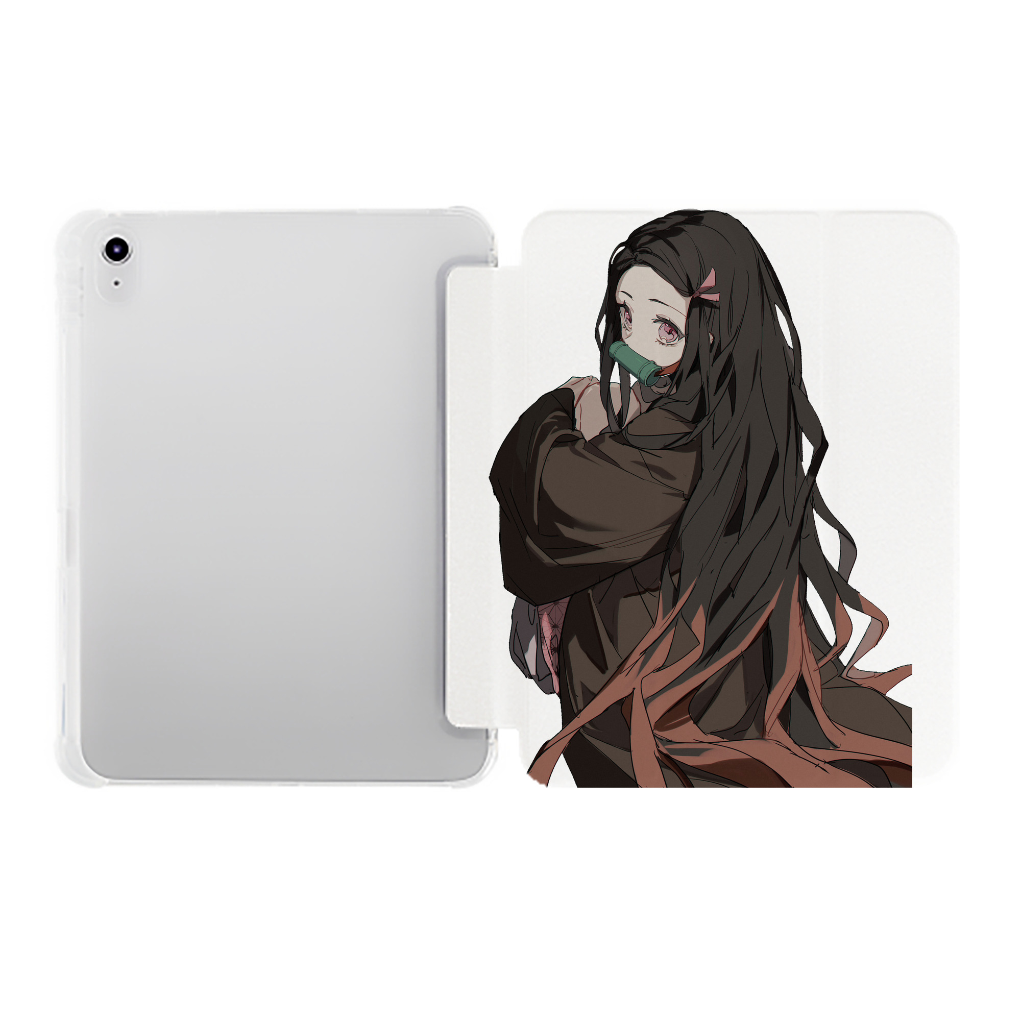（画像用） 鬼滅の刃（きめつのやいば）竈門 禰󠄀豆子／かまど ねずこ Kamado Nezuko IPad ケース ペン収納付き 三つ折りスタンド PUレザー×シリコン 対応機種9.5/10.5/10.9インチ